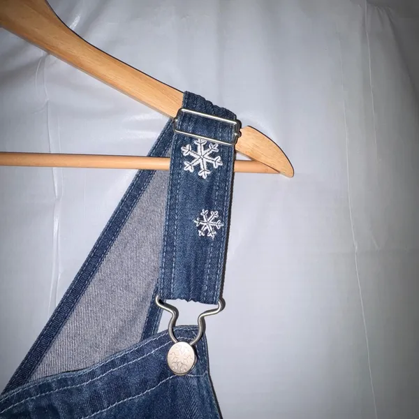 Vintage Disney Winnie the Pooh Eeyore Denim Overalls Blue Snowflake Embroidered - Image 4