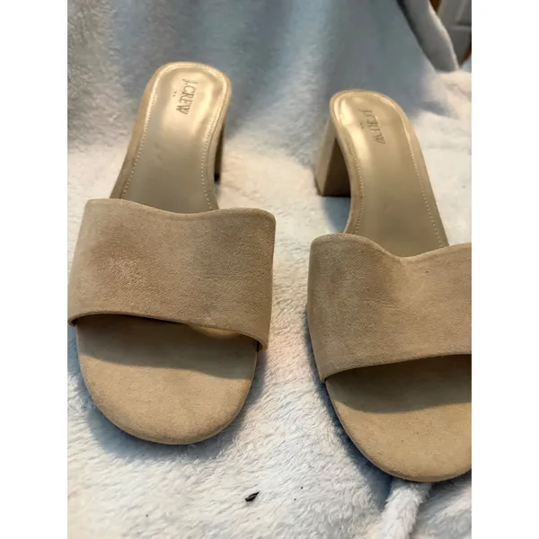 J.Crew‎ Block Heel Slide Sandals Suede Beige Minimalist Neutral Size 11 - Image 3