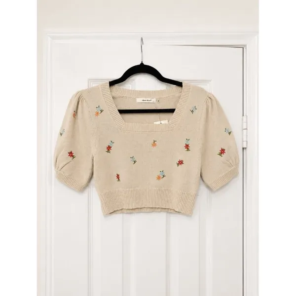 NWT Idem Ditto Floral Embroidered Crop Knit Sweater Coquette Cottagecore Small - Image 2
