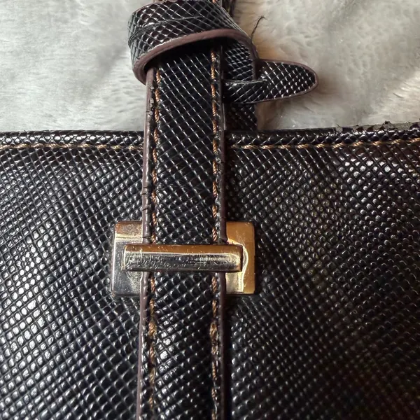 Chaps Black Faux Leather Tote Shoulder Bag Large Textured Purse Work Shopper - Image 15