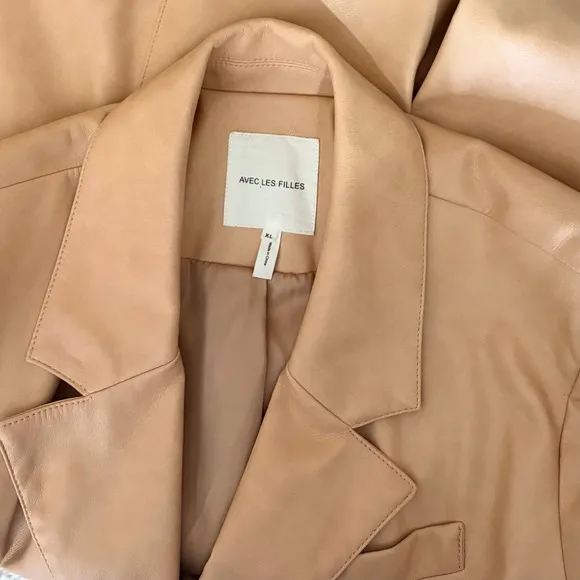 AVEC LES FILLES Tan Vegan Faux Leather Jacket Blazer Single Button Solid X-Large - Image 10