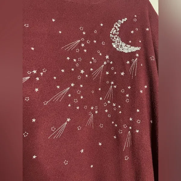 Torrid Burgundy Maroon Silver Sequin Moon Mock Neck Sweater 1X - Image 8