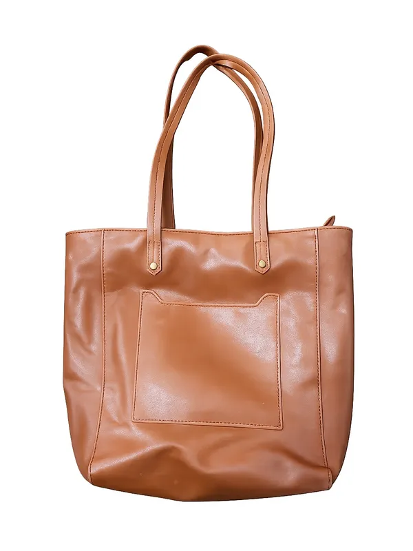 Universal Threads Brown Faux Leather Tote Shoulder Bag Zip Top Large Pocket Purse - Image 2