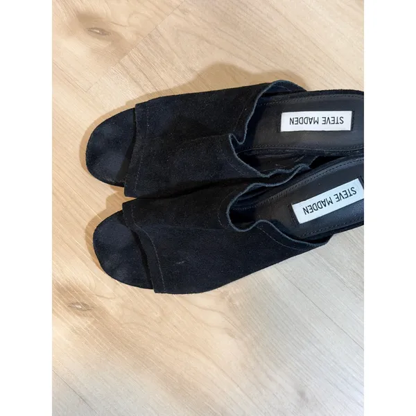 Steve Madden Deco Mules Black 8 Women Block Heel Suede Open Toe DECO01S1 - Image 3