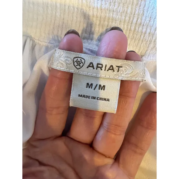 Ariat Dress Women Medium‎ White Gauze Embroidered Western Brandy Mini Boho - Image 9
