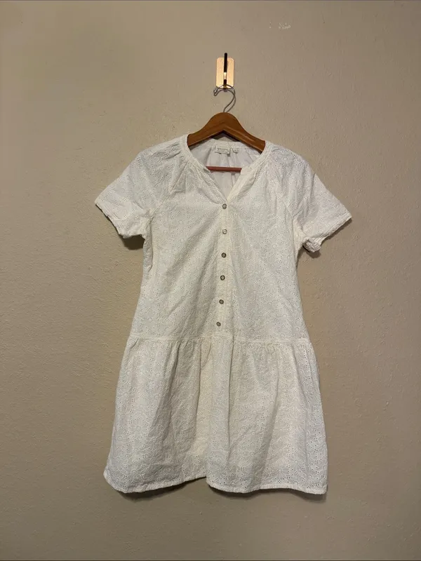 Spartina 449 Poppy Dress Pearl White Daisy Eyelet Size Medium - Image 4