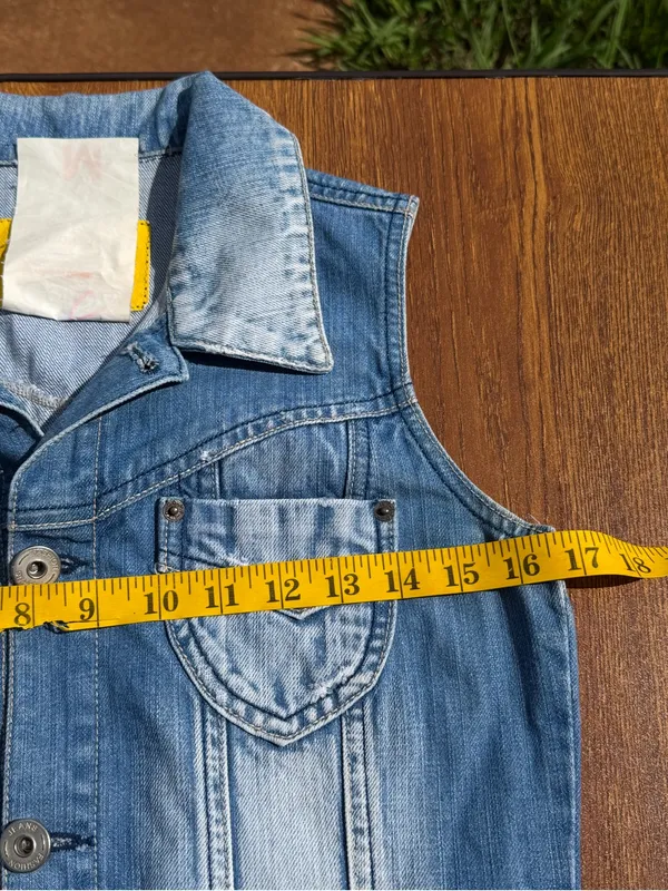 CCIOL Denim Sleeveless Mini Dress Women’s M Blue Button Front 100% Cotton - Image 7