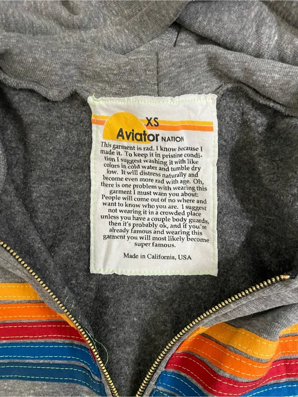 Aviator Nation 5 Stripe Full Zipper Hoodie Heather Grey Size XS Unisex New - Image 7