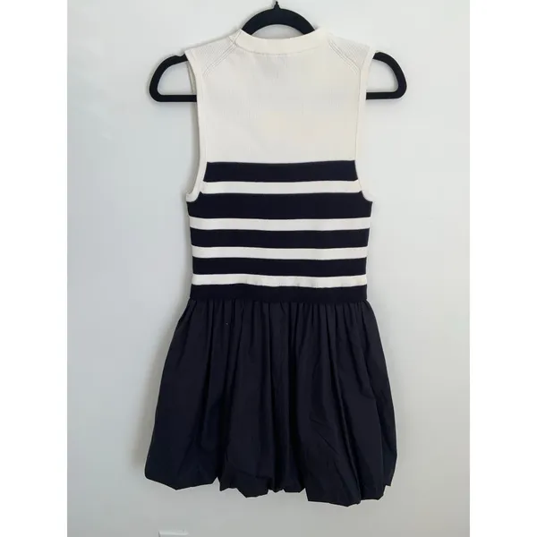SIMKHAI Josey sleeveless bubble-skirt‎ mini dress in midnight stripe $445 - Image 5