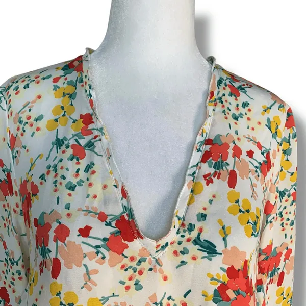 Zara‎ Basic Top Floral Chiffon Blouse Open Back Deep Vneck Flowy Boho Spring XS - Image 4