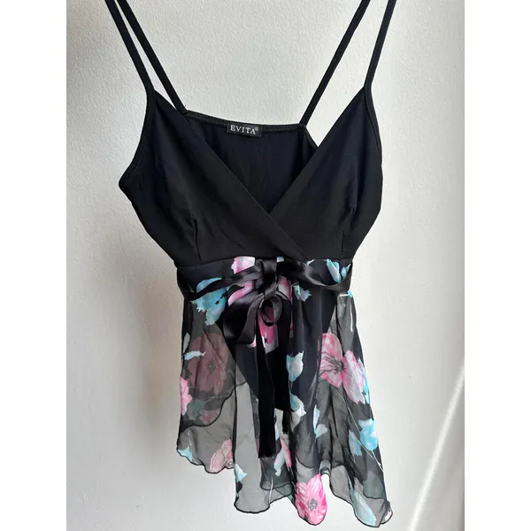 Black and Pink Floral Mesh Overlay Cami - Image 7