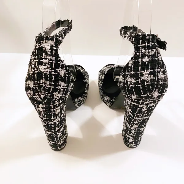 CHINESE LAUNDRY | Black Tweed Plaid Platform Block Heel size 8.5M - Image 3
