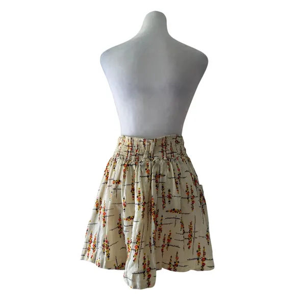 Free People Cream Floral Print Linen Blend Button Front Mini Skirt - Image 6