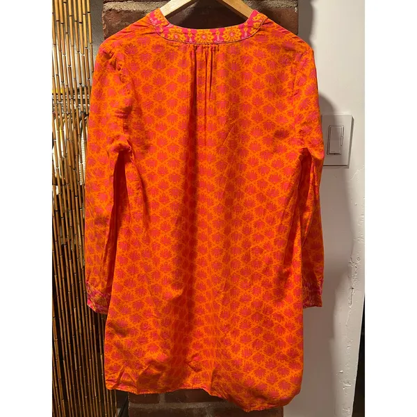 ZARA Boho Printed Tunic Beach Cover Up Mini Dress Orange Fuchsia Cotton S - Image 7