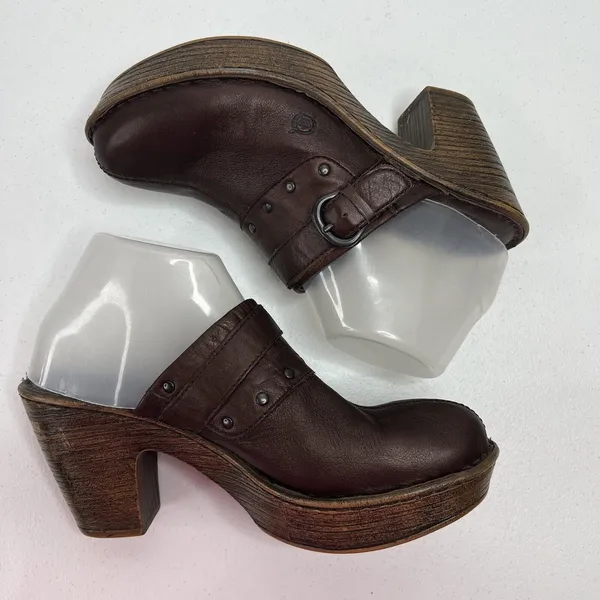 Born Sz 40.5 US 9 Ibra Moro Leather Mule Buckle Block Heel Clogs Metallic Bronze - Image 4
