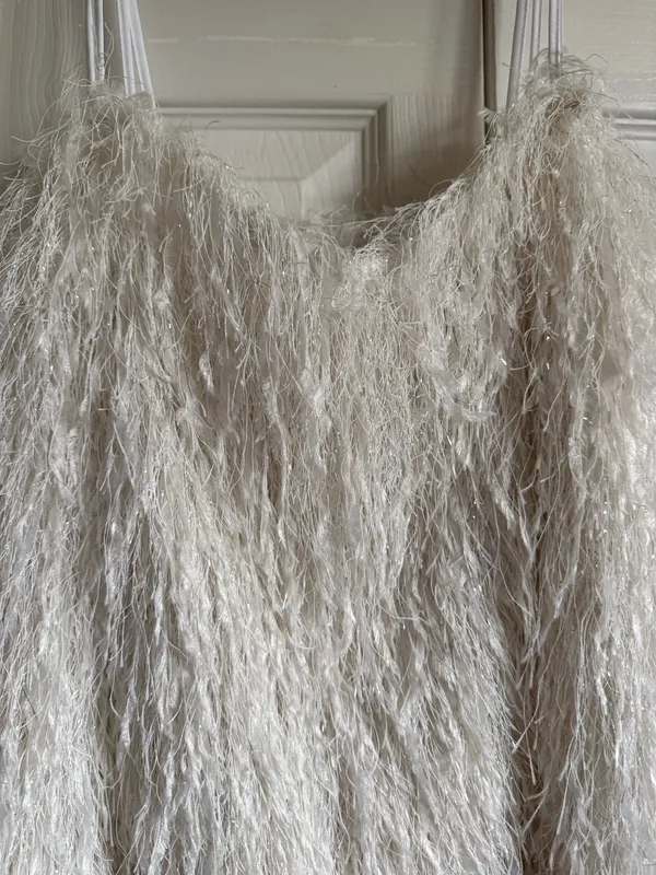 Zara White fringe Feathered Mini Dress sz S - Image 6