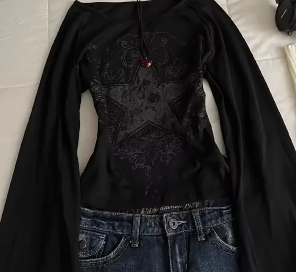 Y2k grunge black long sleeve top - Image 2