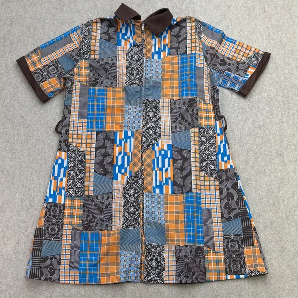 Vtg Montgomery Ward Dress Womens M Patchwork Brown Retro Mod 70s Whimsy Hippie - Image 2