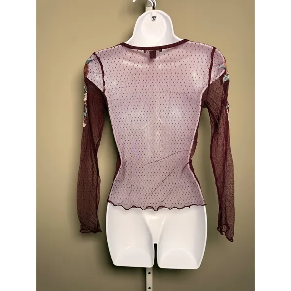 American Eagle Floral Mesh Top‎ Sheer Embroidered Long Sleeve S Whimsigoth - Image 5