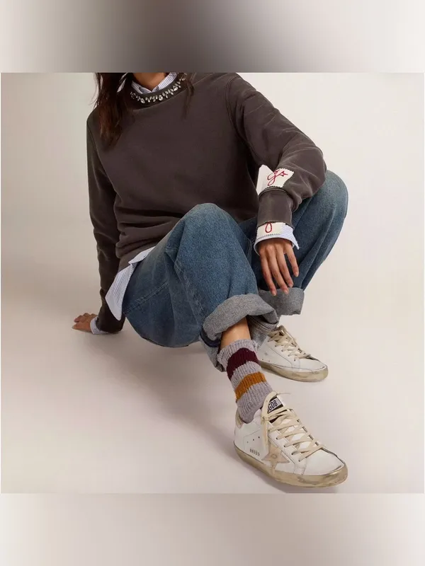 Golden Goose Super Star Sneakers w/ Gold Sparkle Foxing & Metal Stud Lettering - Image 3