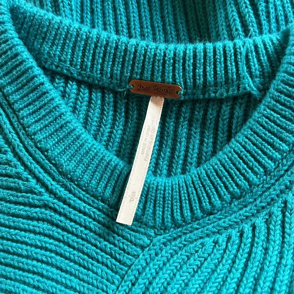 Free People Downtown Teal Blue Knit Asymmetrical Pullover Sweater - Image 6