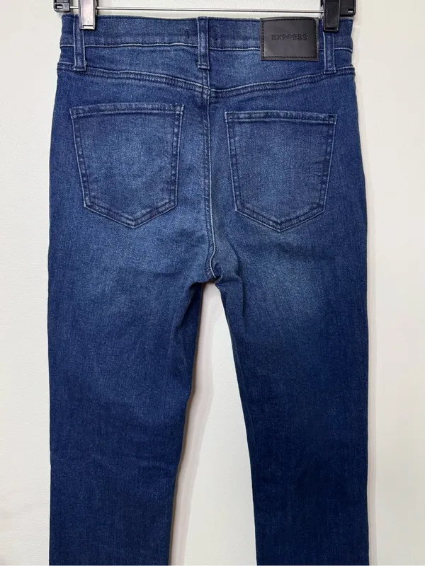 Express Women's Dark Wash Slim Bootcut Jeans - Distressed- Size 6 - Image 6