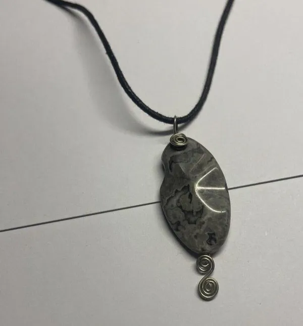 Women’s Grey Natural Stone Pendant / Black Cord Costume Necklace - Image 2