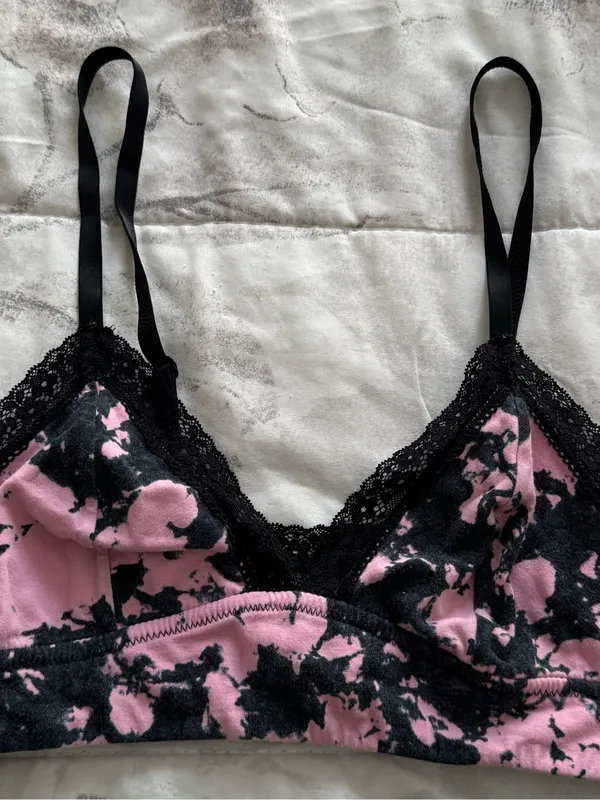 Jenni Intimates Pink & Black Lace trim Bralette, size S boho adjustable strap - Image 8