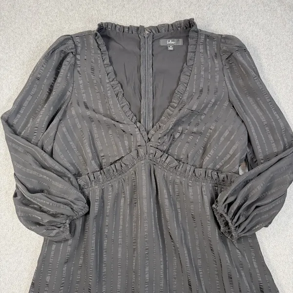 Lulus Forever In My Heart Black Striped Balloon Sleeve Mini Dress Women's Medium - Image 2