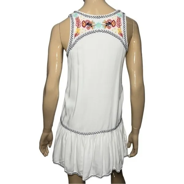 Lovers + Friends Womens Size S White Drop Waisted Mexican Embroidered Tank Dress - Image 4