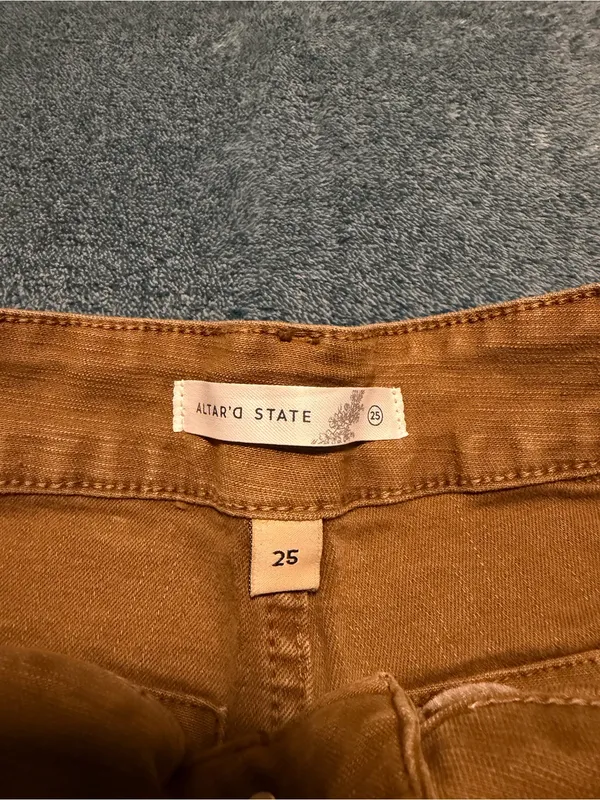 Altar'd State Mica Denim High Rise‎ Utility Straight Leg Cargo Pants 25 Mustard - Image 4