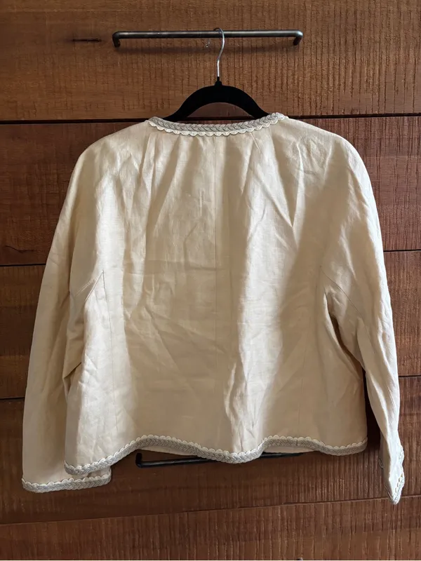 J. Crew Linen Cropped Lady Jacket Raffia Blazer in Buff Clay Beige Size 16 - Image 8