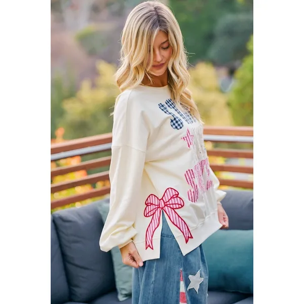 BiBi‎ 4th Of July Stars And Stripes Patches Sweatshirt - Cream - Small - Image 13