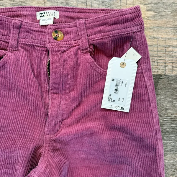 NWT Billabong Be Free Purple Corduroy Cropped Wide Leg Pants Size 25 Bohemian - Image 3