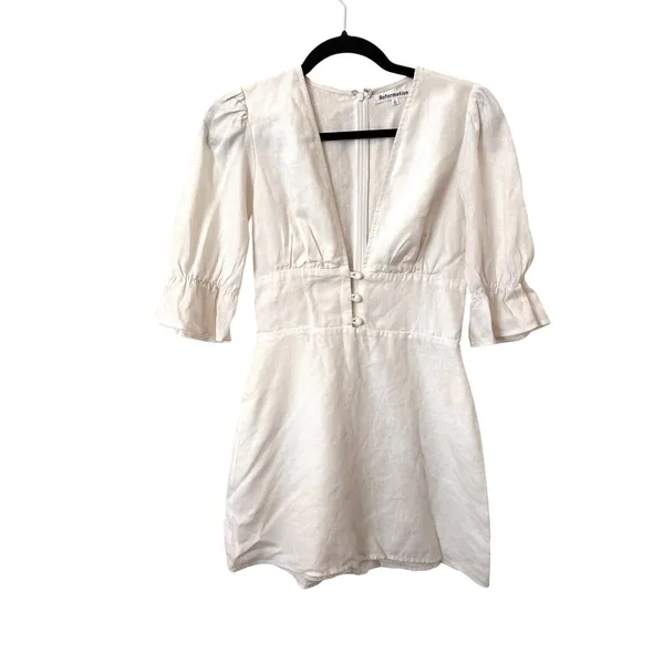 REFORMATION Simi Linen V-Neck Mini Dress White Sz 2 - Image 2