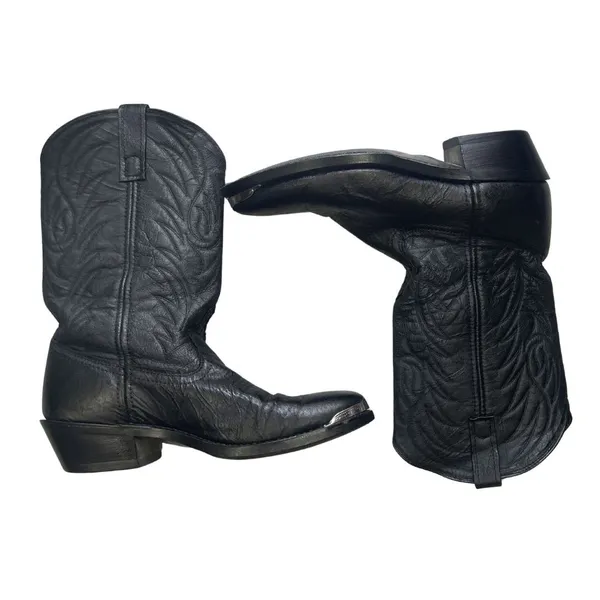 Laredo Black Leather Cowboy Boots Metal Toe Tip Size 9 Western Chic Rodeo - Image 2
