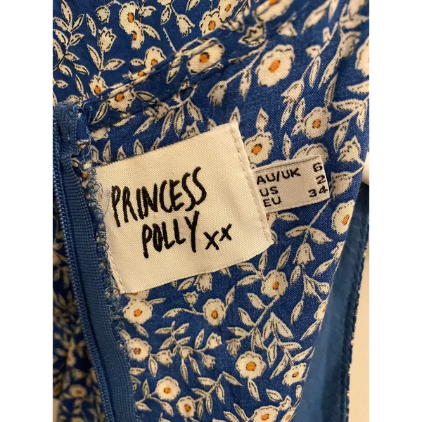 Princess Polly Women Blue Floral Short Sleeve V-Neck The Sting Mini Dress Size 2 - Image 6