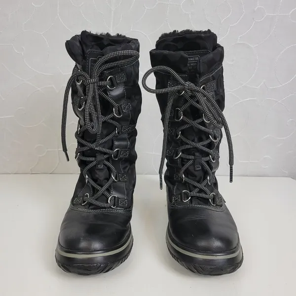 Coach Shaine Boots 5.5 Womens Black Leather Lace Up Round Toe Signature Logo - Image 3