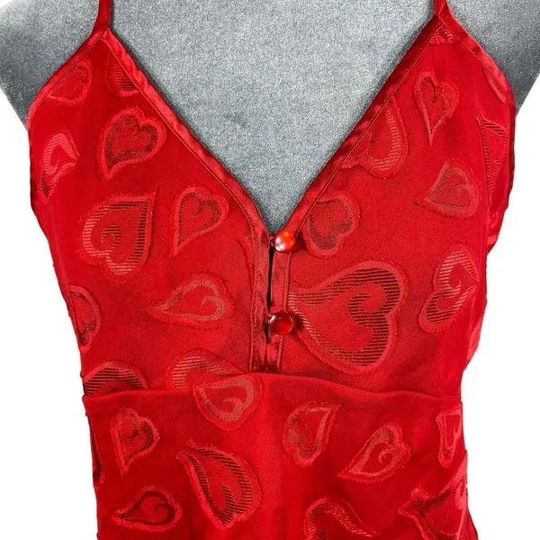 Red Babydoll Camisole Tank Top Medium Textured Hearts Mesh Coquette Y2K Vintage‎ - Image 4