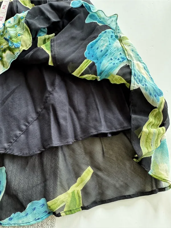 Vintage 90’s Dressbarn Black Blue Floral Beaded V Neck Bias Cut Slip Dress Sz M - Image 12