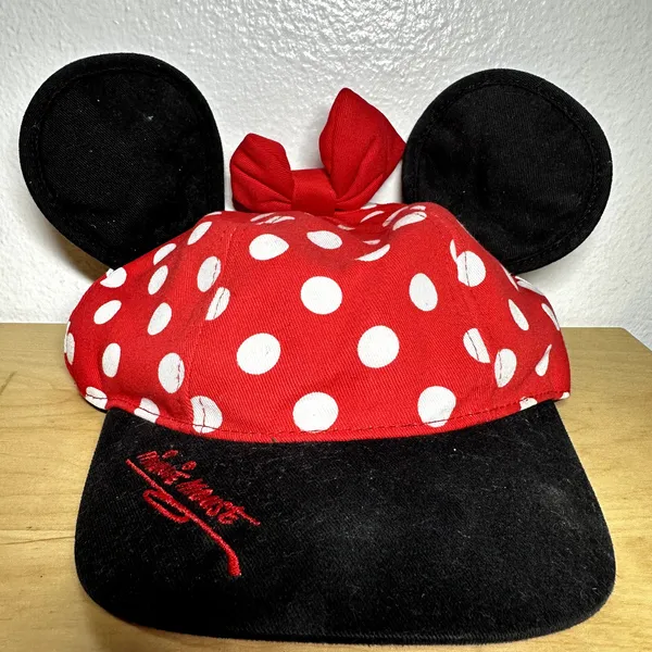 Disney Parks Baseball Hat Cap Minnie Mouse Ears Cotton Snap Back Polka Dot OS - Image 3