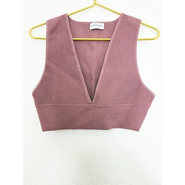 Aritzia Babaton Sculpt Knit Deep V Tank Size Large Maeve Pink Crop Ribbed - Image 11