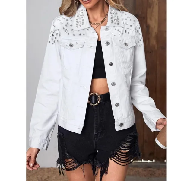 NWT Women’s White Jean Jacket Embellished Western Trucker‎ - Small - Image 2