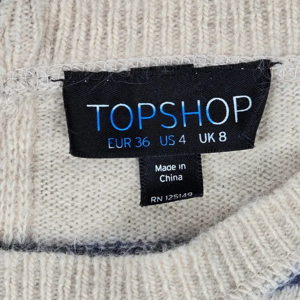 Topshop Womens Angora Blend Striped Short‎ Sleeve Sweater Cream Navy Blue US 4 - Image 3