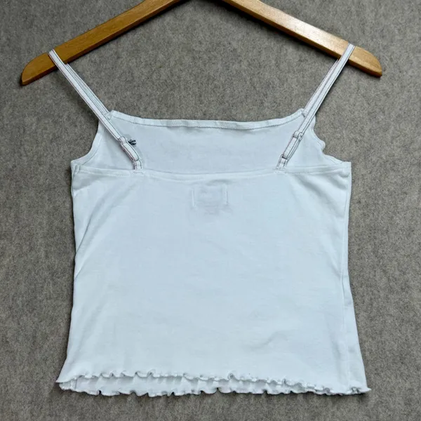Tommy Hilfiger Y2K Tommy Jeans Sz XS White Ribbed‎ Cami Tank Top Lettuce Hem Logo Indie Sleaze - Image 3