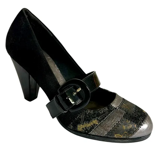 BKE Black Patent Leather Patchwork Buckle 3.5 Inch Heels Womens Shoes 8.5 - Image 2