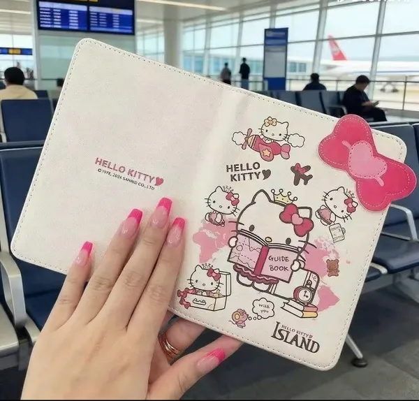 🎀 Rare Kawaii Hello Kitty Island Passport Holder Wallet – Sanrio Pink Bow Travel Organizer NEW ✈️💗 - Image 5