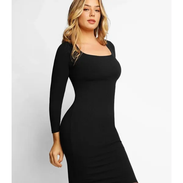 NWT Popilush The Shapewear Dress‎ Long Sleeve Midi in Black Sz XS $100 - Image 2
