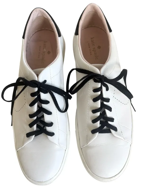 EUC Kate Spade Leather Angelise Sneakers White Black - Image 2