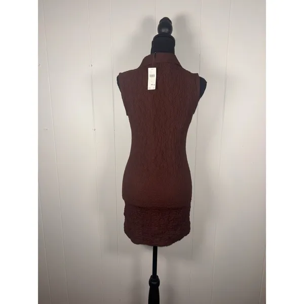 Anthropologie sleeveless textured mini shirt dress brown NWT Liner Collared Xs - Image 2